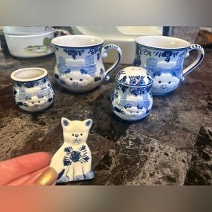 Blue, porcelain and white made in England kitchen items